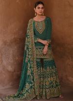 Crepe Silk Green Wedding Wear Swarovski Work Readymade Sharara Suit